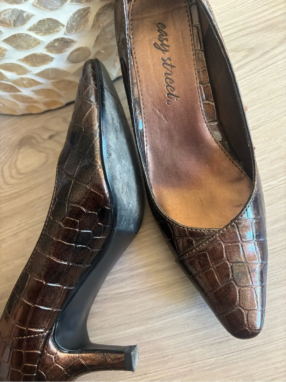 easy street Brown Croc-Embossed Pointed Toe Flats
